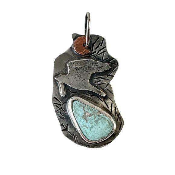 Miss Kite Arizona Natural Turquoise Copper Moon Sterling Pendant Gemstone Chain - Picture 3 of 13